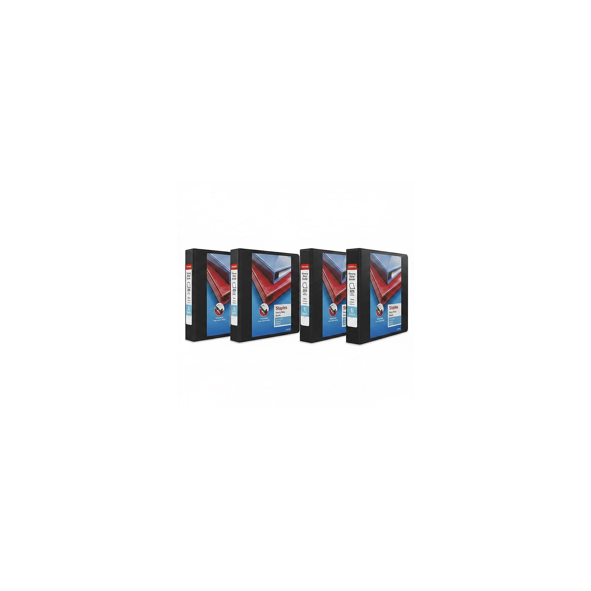 Staples Heavy Duty 1 1/2" 3-Ring View Binder, D-Ring, Black, 4/Pack