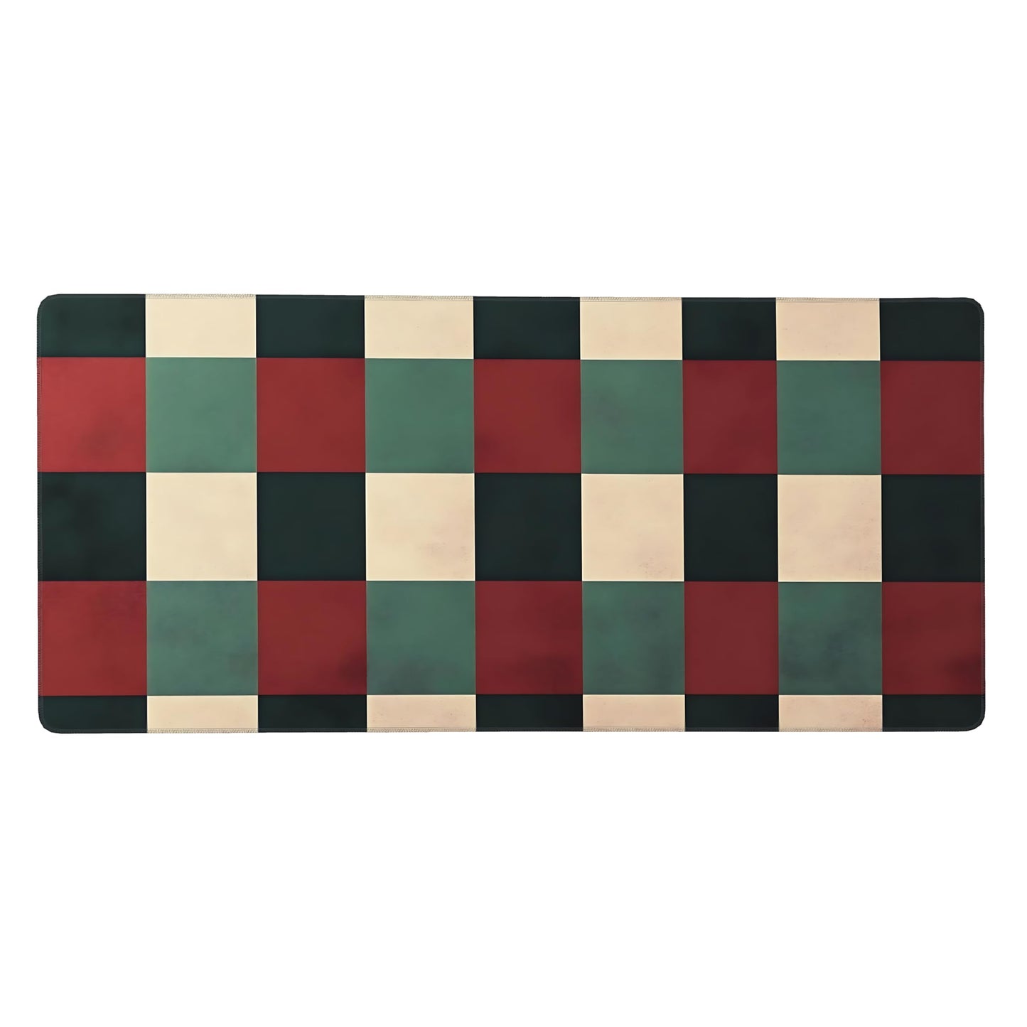 Cute Aesthetic Checkered Gaming Mouse Pad, Earth Tone Boho Desk Mat with Anti-Slip Base & Stitched