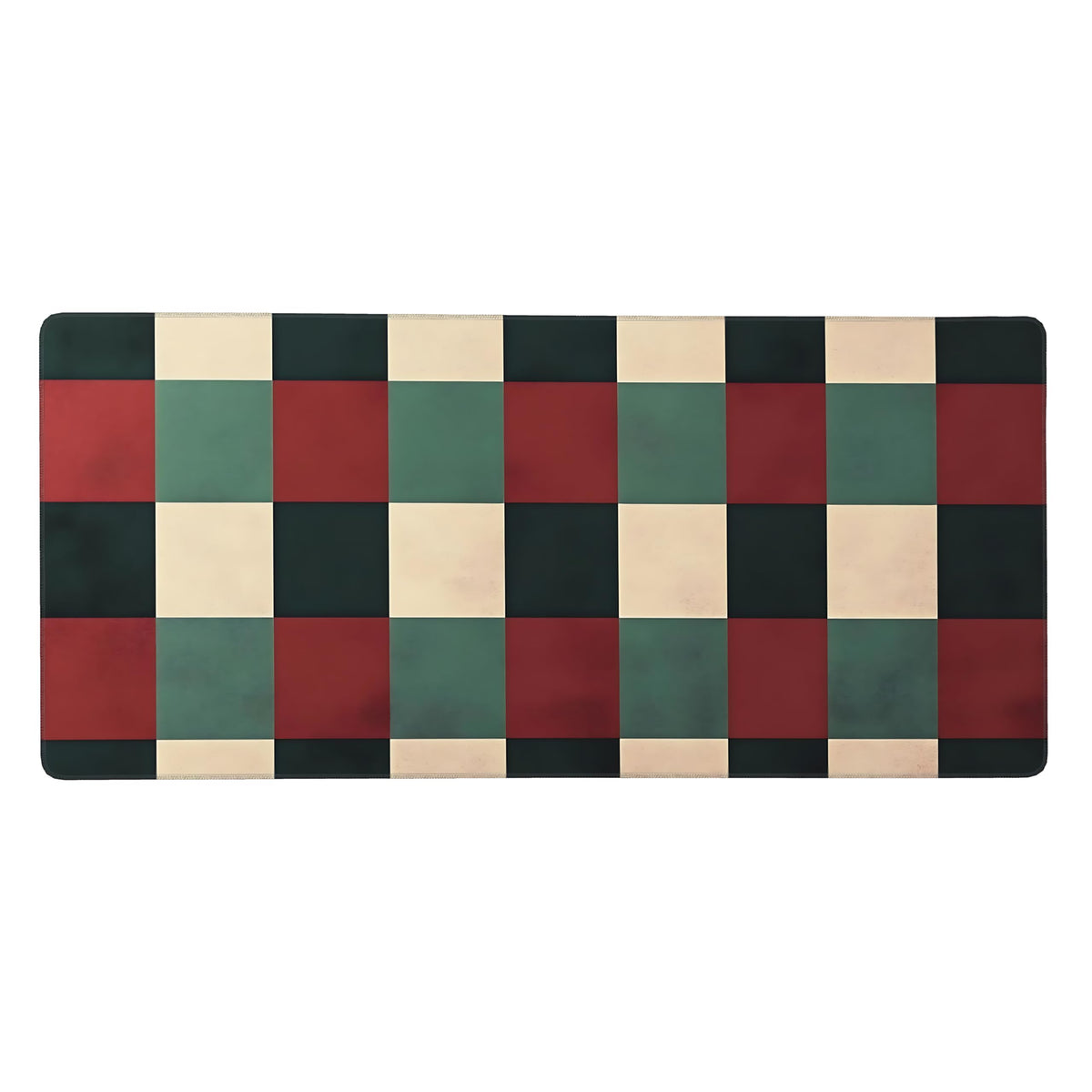 Cute Aesthetic Checkered Gaming Mouse Pad, Earth Tone Boho Desk Mat with Anti-Slip Base & Stitched