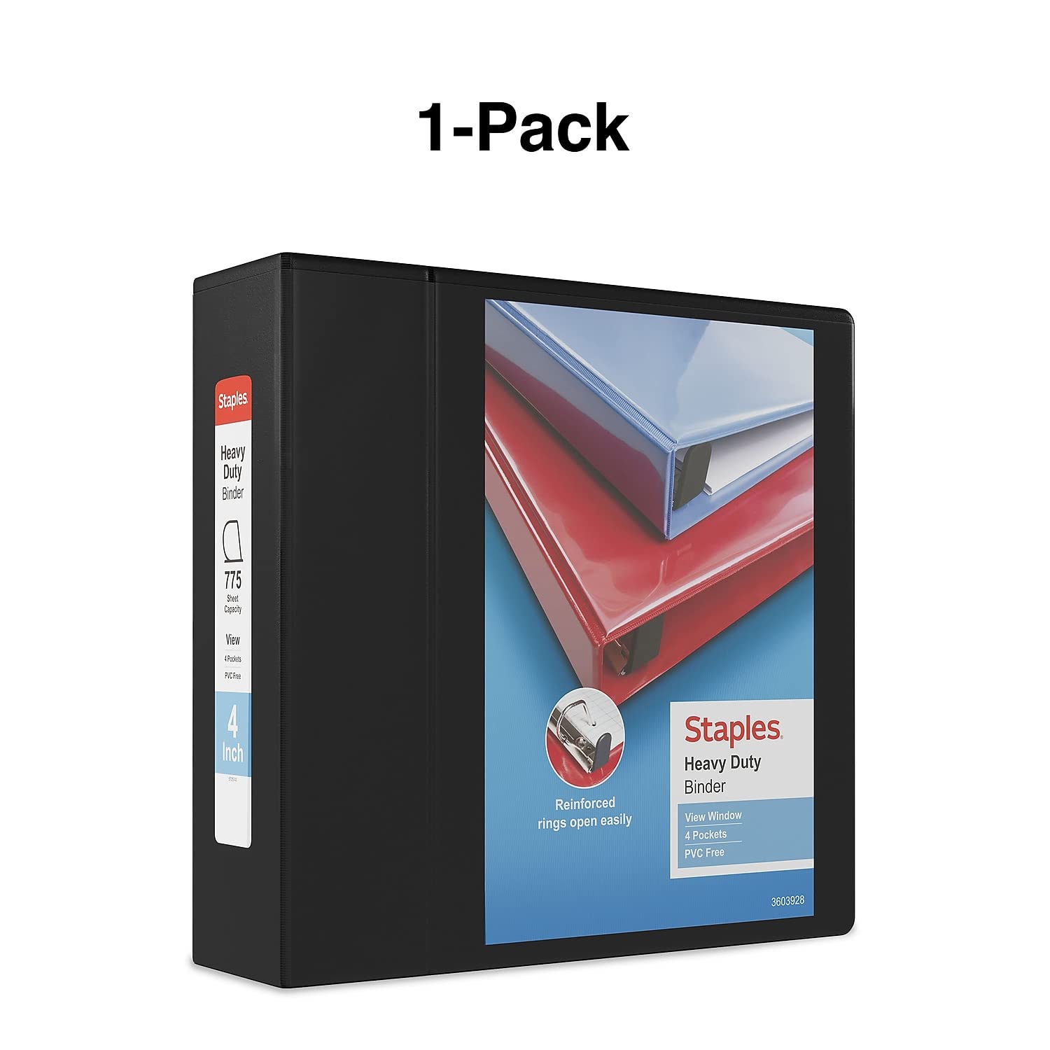 Staples Heavy-Duty 4-Inch D-Ring View Binder, Black, 1,000 Sheets