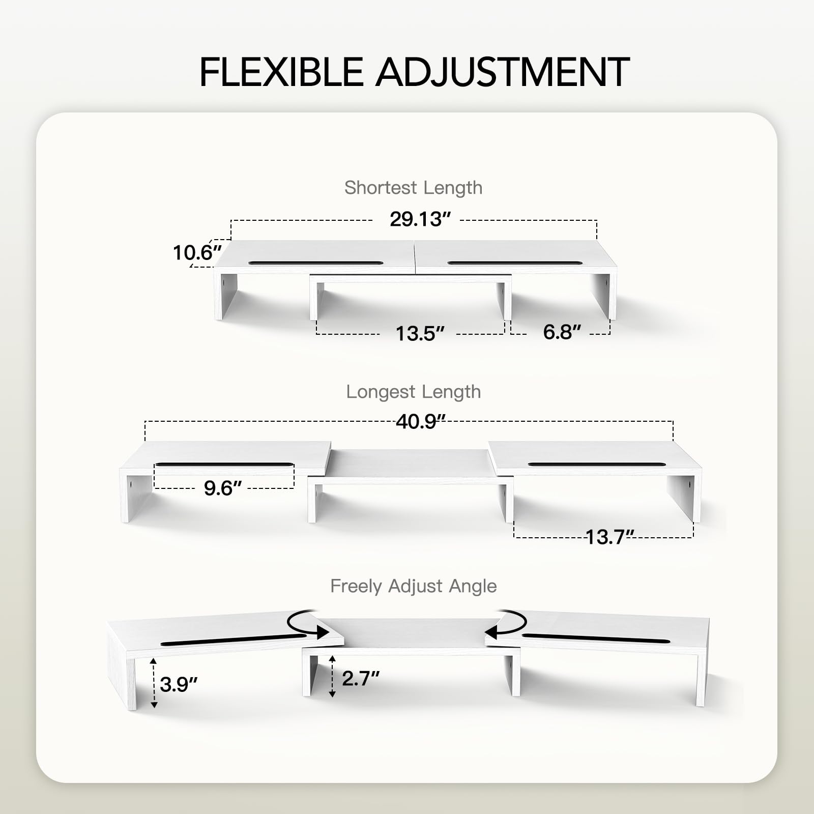 AMERIERGO Dual Monitor Stand Riser- 3 Shelf Screen Stand with Adjustable Length and Angle, 2 Extra
