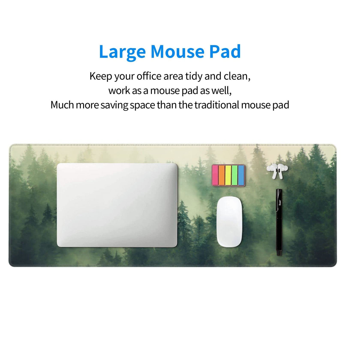 Green Forest Pine Fog Mountain Tree XXL XL Large Gaming Mouse Pad for Desk, Non-Slip Long Extended