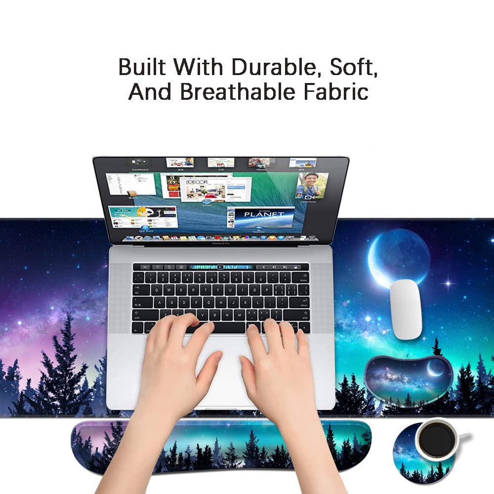 MIBITRI Keyboard Mouse Pad Set, Extended Gaming Mouse Pad+Ergonomics Keyboard Wrist Rest Support