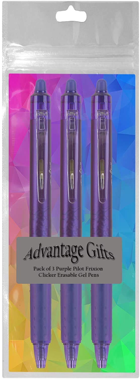 Advantage Gifts Clicker Retractable Erasable Gel Pens Fine Point (.7mm) Purple Ink 3-pk;