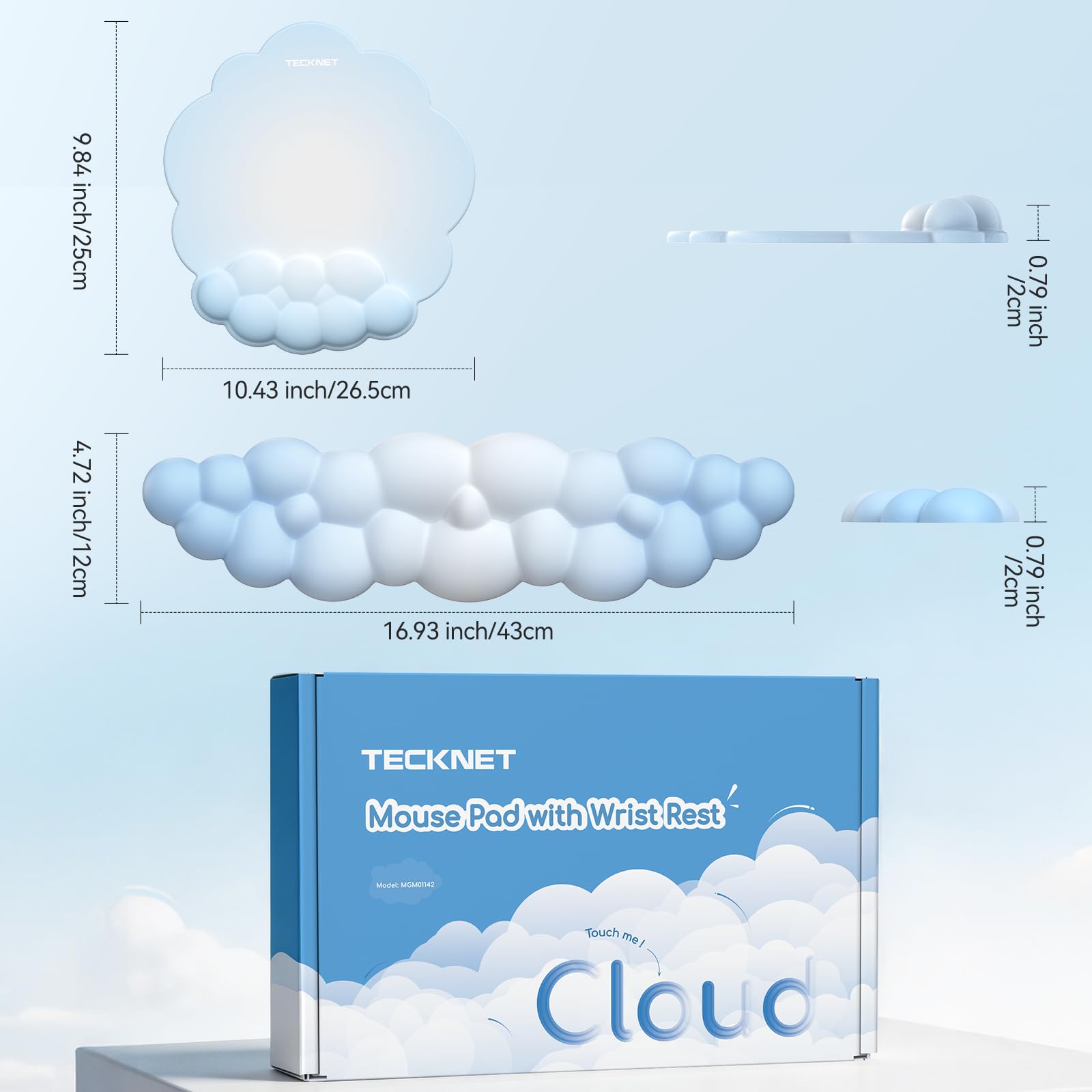 TECKNET Cloud Mouse Pad with Wrist Rest, Ergonomic Cloud Wrist Rest with Non-Slip Base, PU Leather