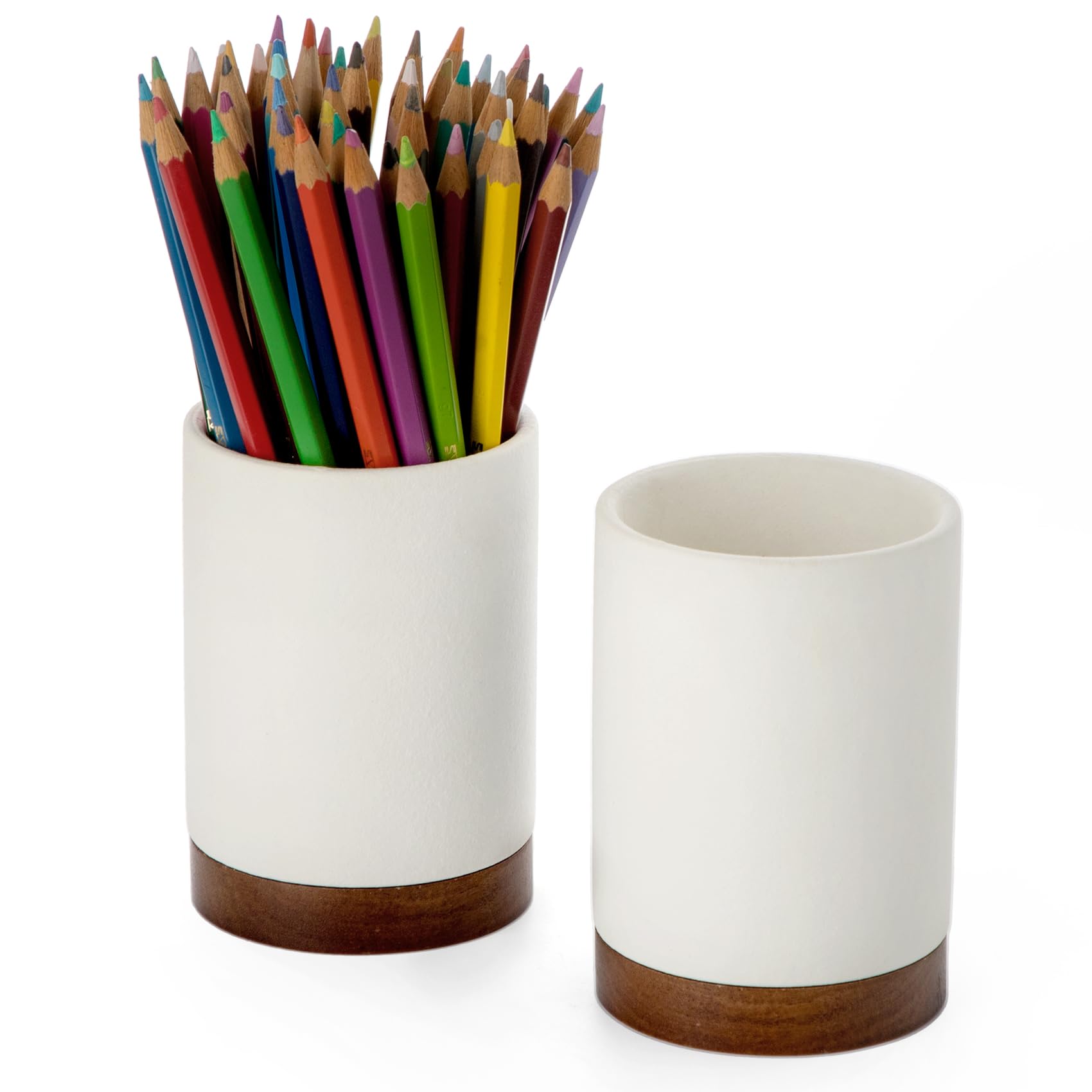 Officepal Ceramic Pen Holder for Desk, Pencil Cup, (White,Set / 2)