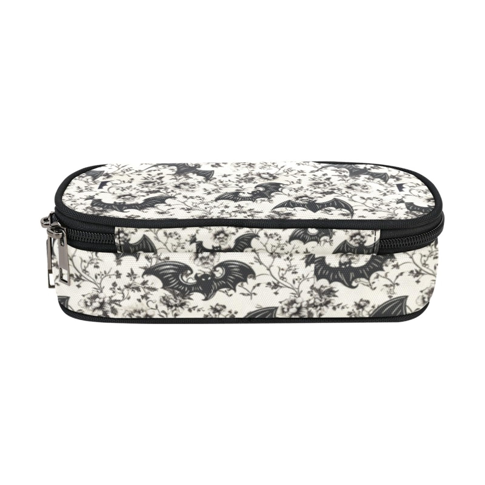 ANANGTEE Bat Flowers Pencil Pouch Case for Teen Girls Boys Goth 10