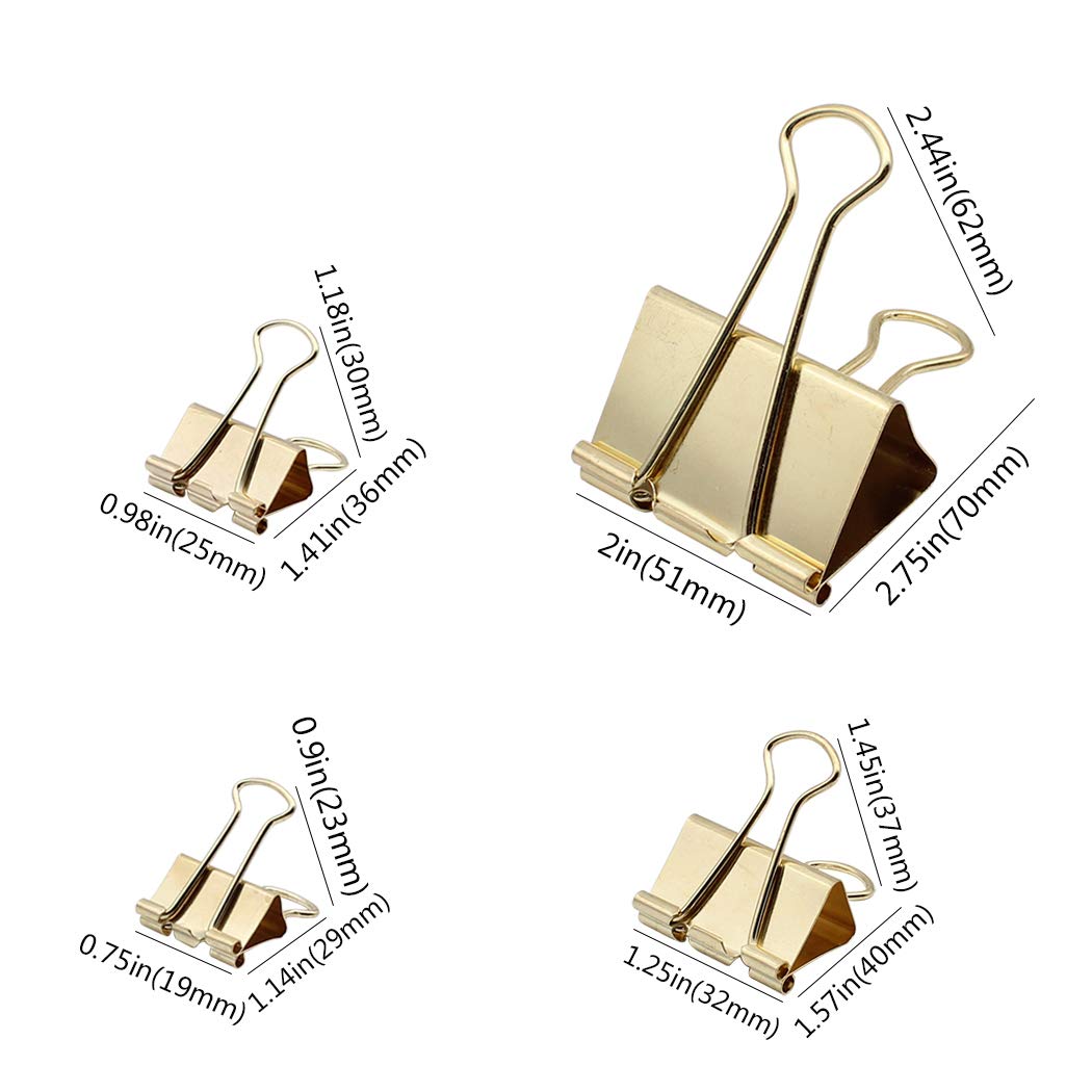 Zoohot Binder Clips Paper Clamps Assorted Sizes 45 Count, X Large, Medium, Small, X Small (Gold)