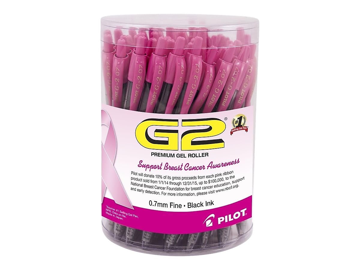 PILOT G2 Premium Rolling Ball Gel Pens, Fine Point 0.7mm, Pink/Black Ink, 48-Pack