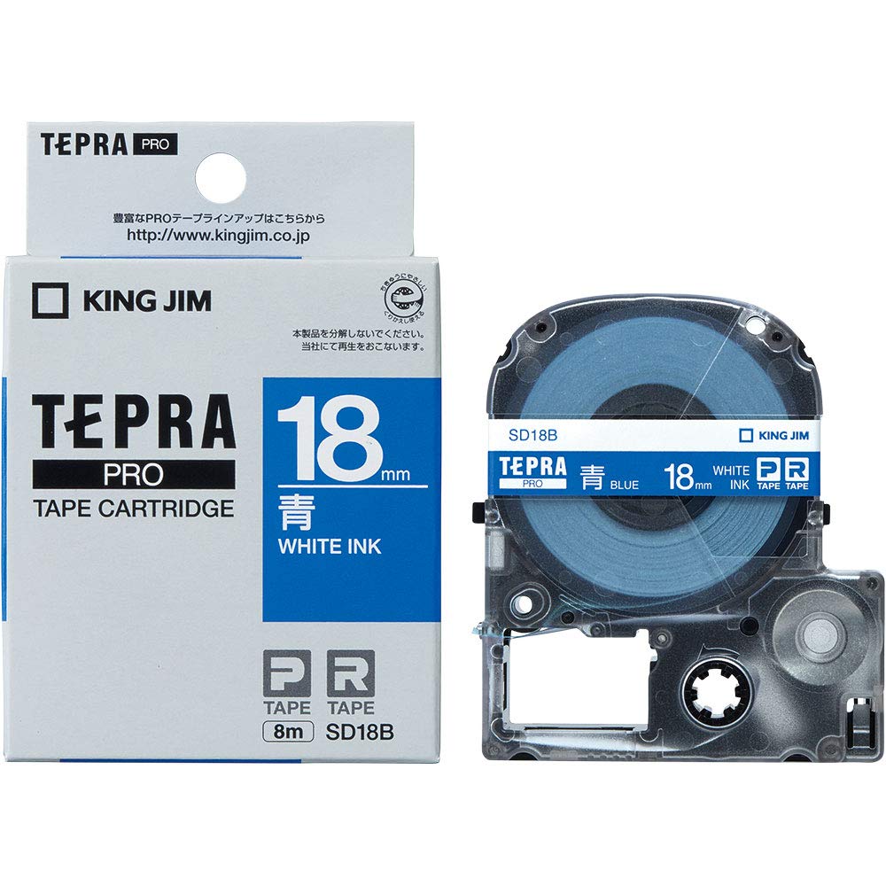 King Jim SD18B Tepra PRO Tape Cartridge, Color Label (Vivit), 0.7 inches (18 mm), Blue Label/White