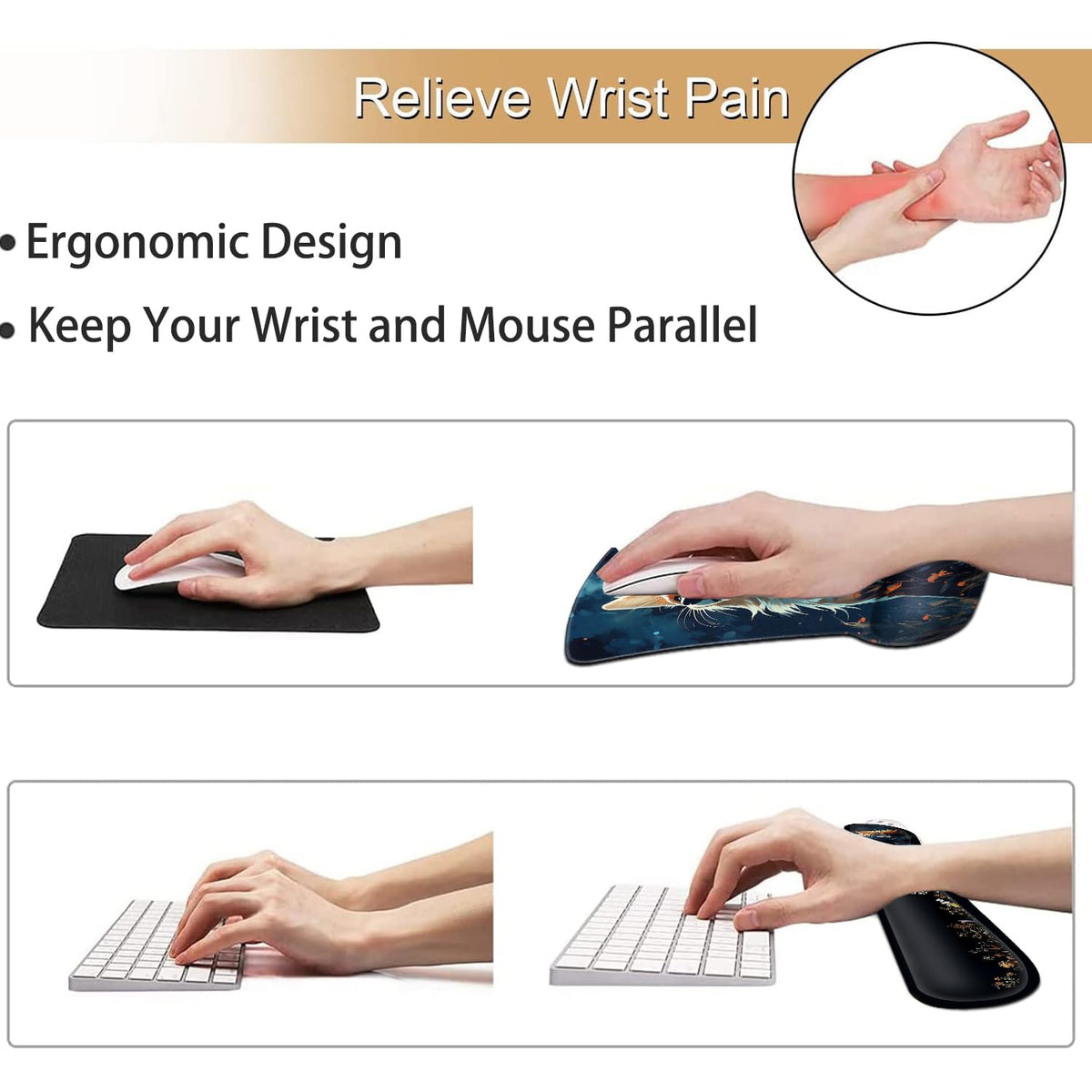 Keyboard Wrist Rest and Mouse Pad Wrist Support Set, Ergonomic Gel Mouse Pad Wrist Rest with