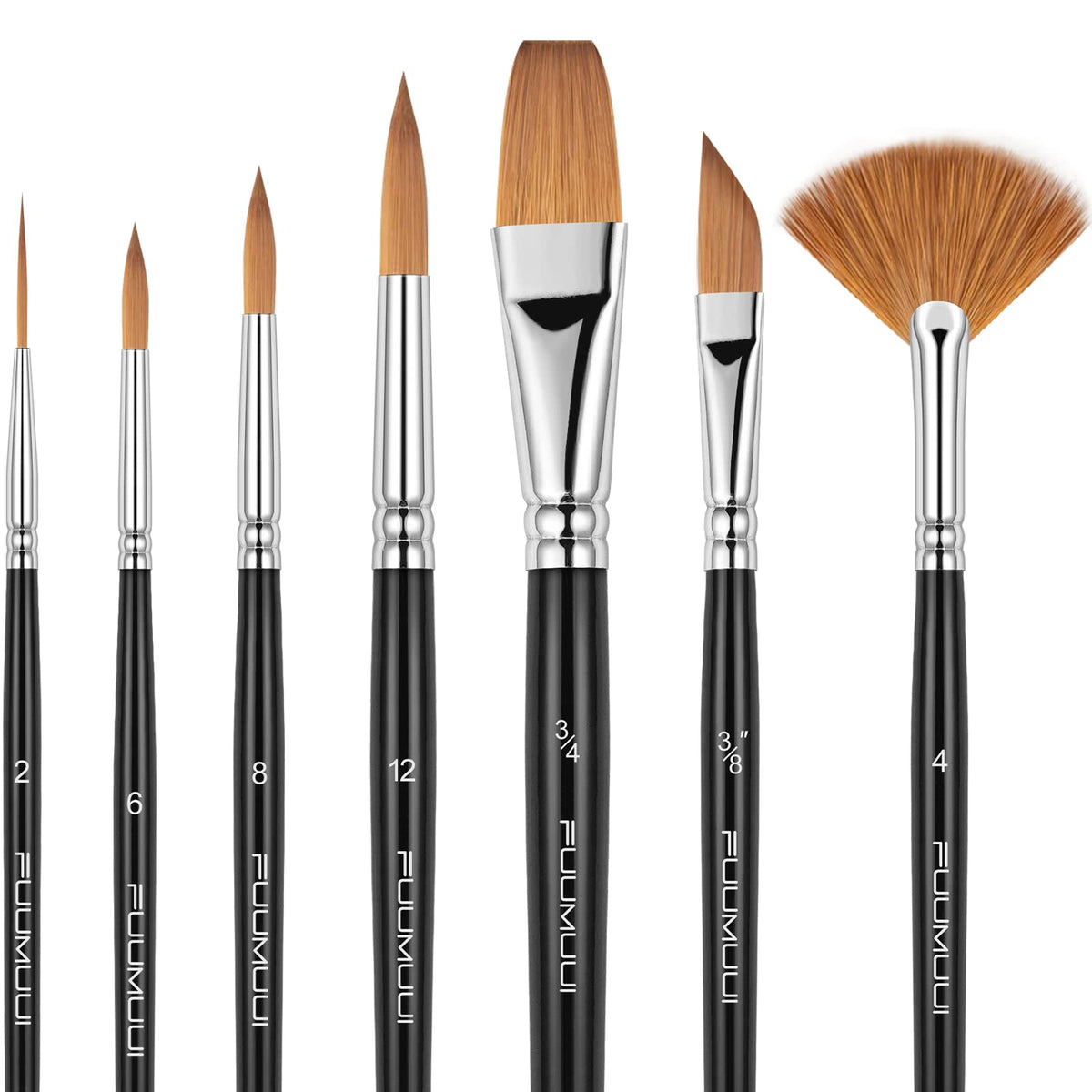 Sable Watercolor Brushes Professional Kolinsky Sable Brushes 7pcs - Dagger, Pointed Rounds, Rigger