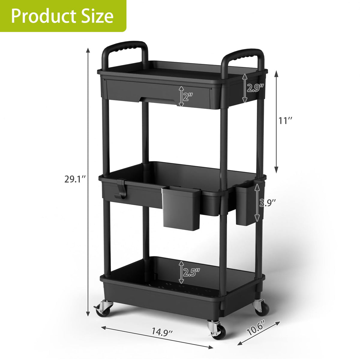 Sorgion 3 Tier Rolling Cart Organizer,Laundry Room Bathroom Organizers and Storage Office Shelves