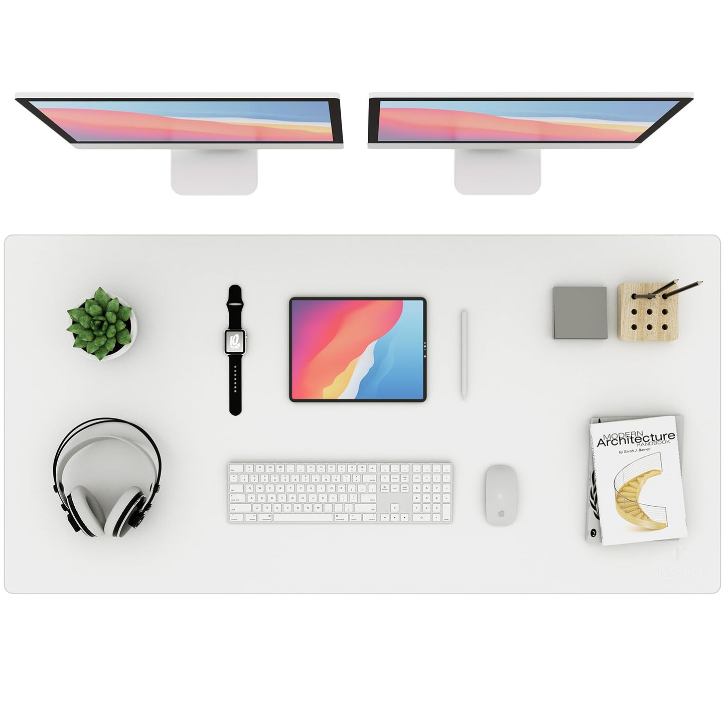 K KNODEL Extra Large Desk Mat, Leather Mouse Pad (47.2"x23.6", White)