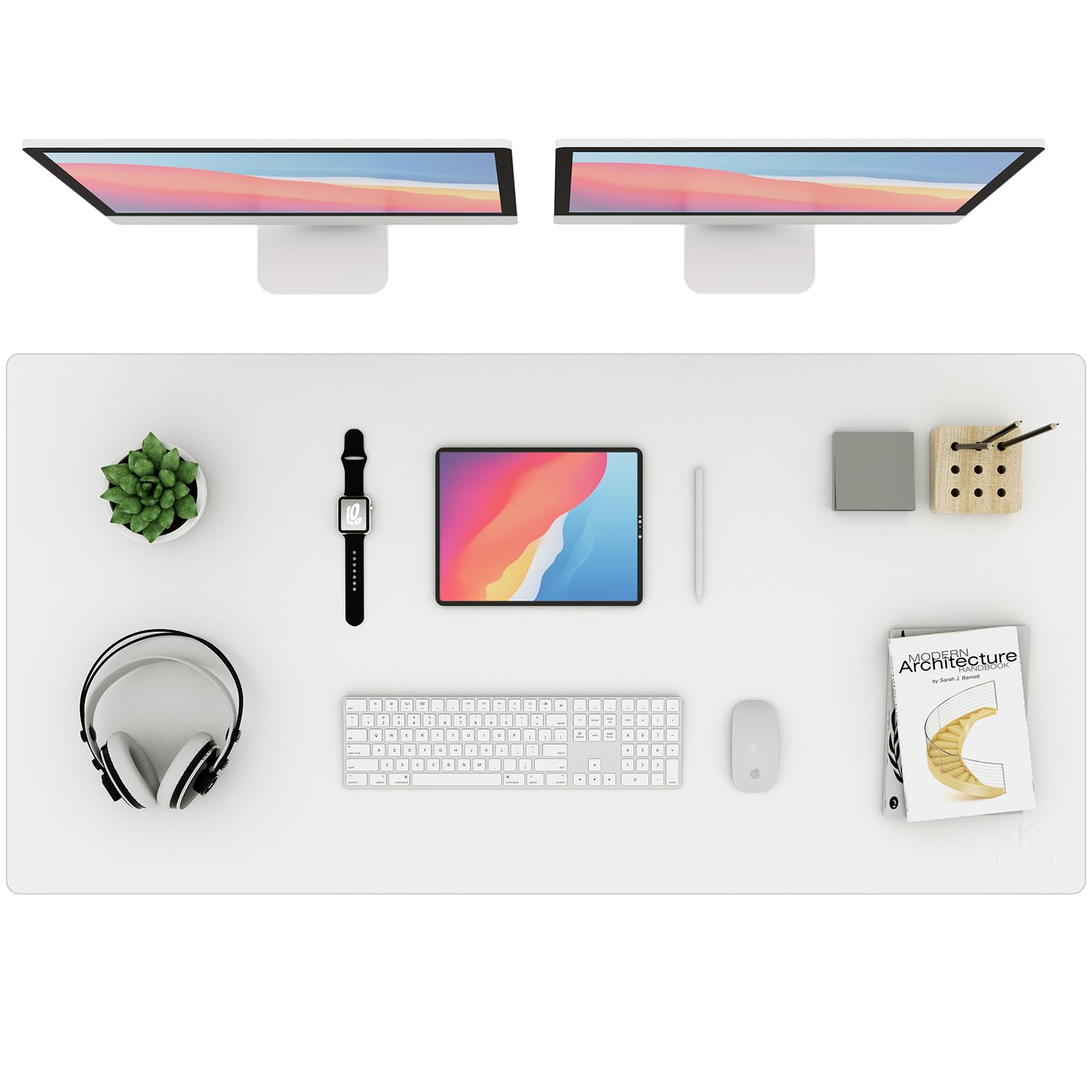 K KNODEL Extra Large Desk Mat, Leather Mouse Pad (47.2"x23.6", White)