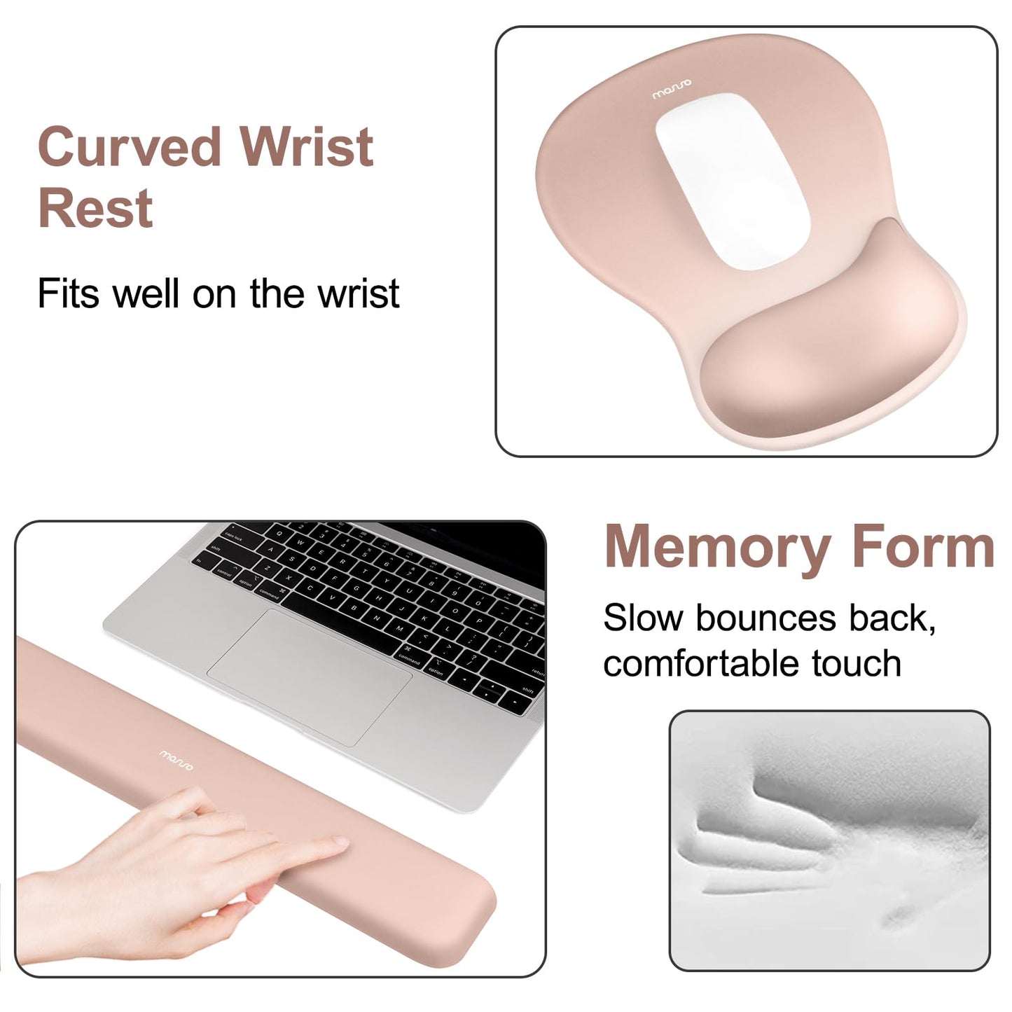MOSISO Wrist Rest Support for Mouse Pad & Keyboard Set, Nude