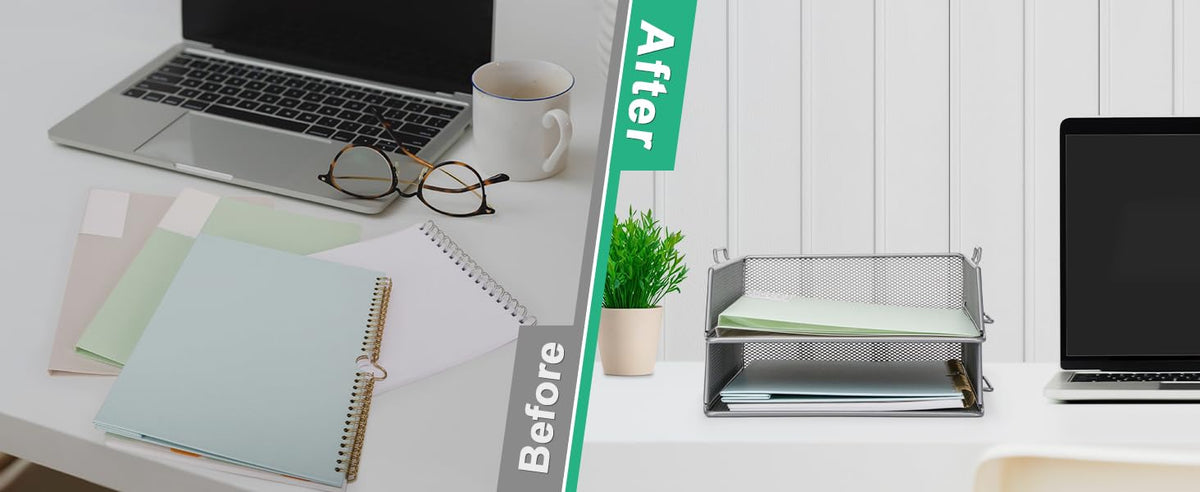 EXERZ Paper Sorter 2pcs Tier Stackable A4 Desk Organiser Letter Tray Silver