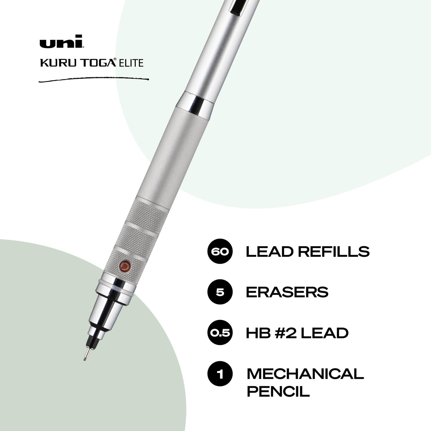 uniball™ Kuru Toga Elite Mechanical Pencil Kit, 0.5mm, HB, Silver, 1 Pack
