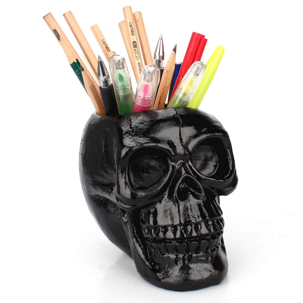Arola Black Skull Pen & Pencil Holder Skeleton Key Holder Makeup Brush Holder flower pot Home