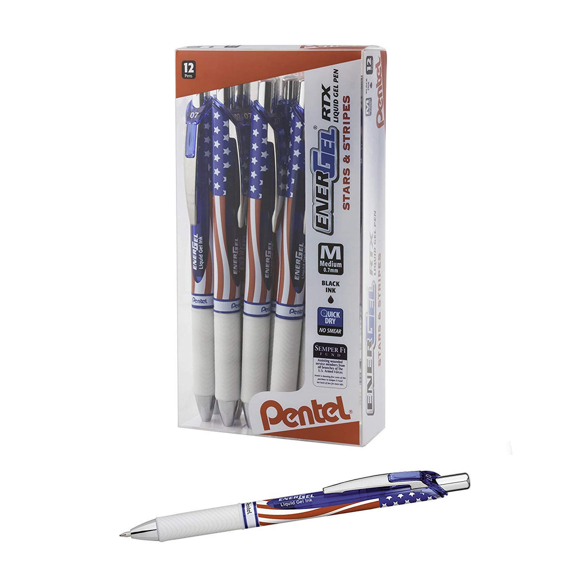Pentel EnerGel RTX Retractable Liquid Gel Pen (12 Pack, Black/USA Barrel)