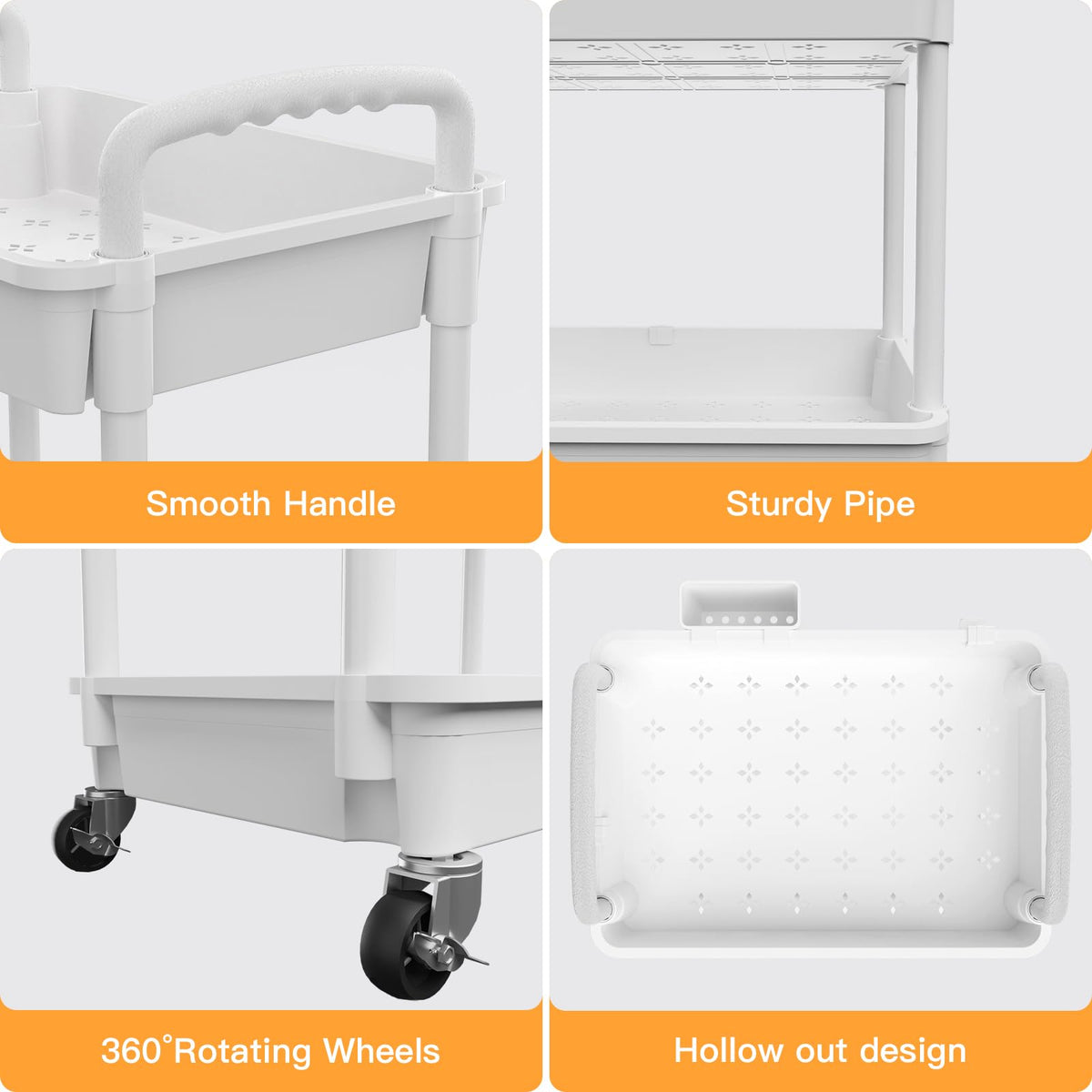 4 Tier Rolling Utility Cart with Handle,REBECAT Utility Cart Made of Multifunctional Storage