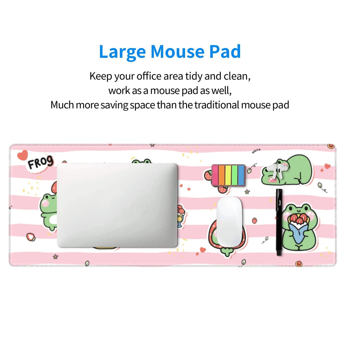 Cute Frog Mouse Pad XL Large Mousepad Non Slip Rubber Base Desk Mat for Laptop Computer Gaming