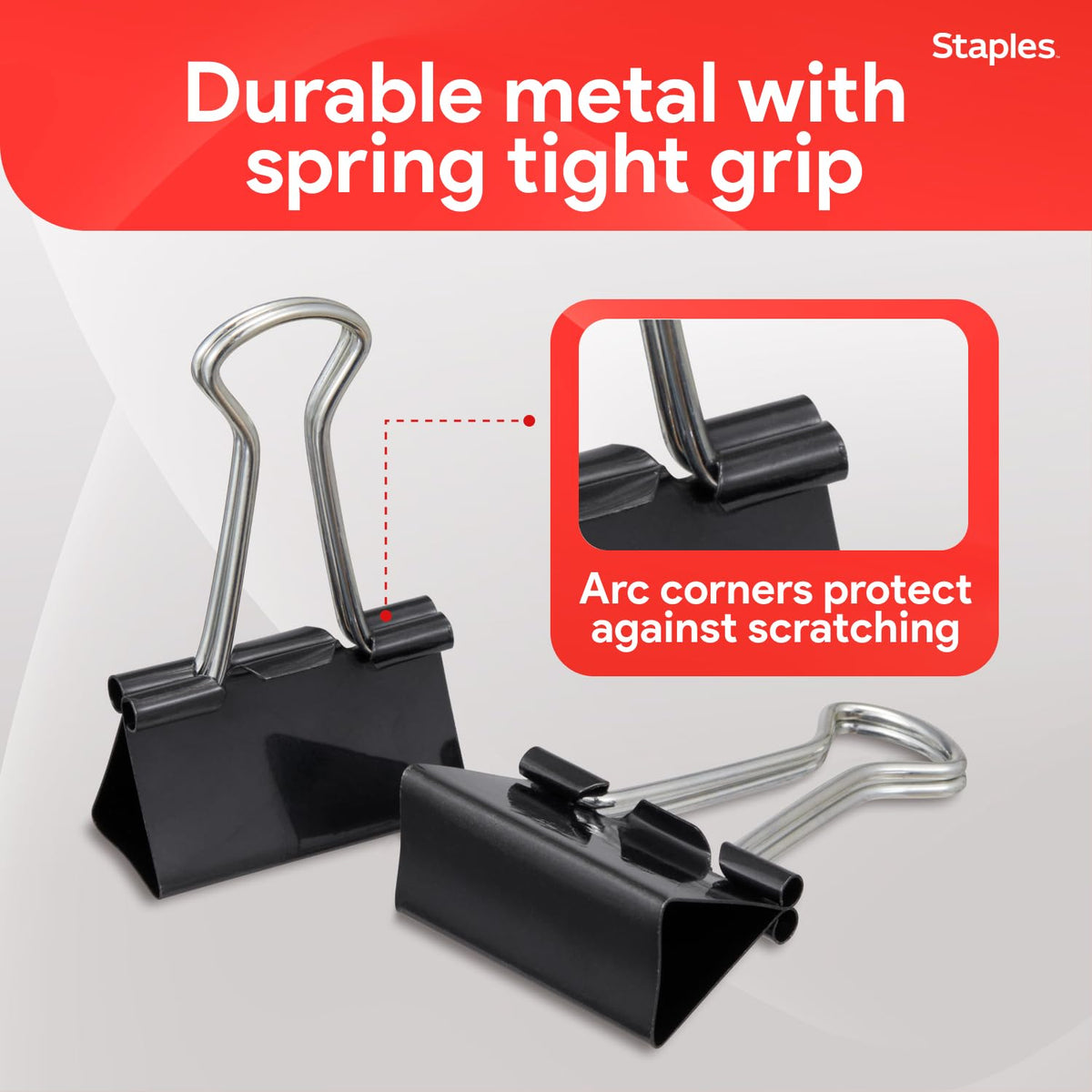 Staples Medium Binder Clips, 0.63 Inch Capacity, Black, 144 Clips/Pack