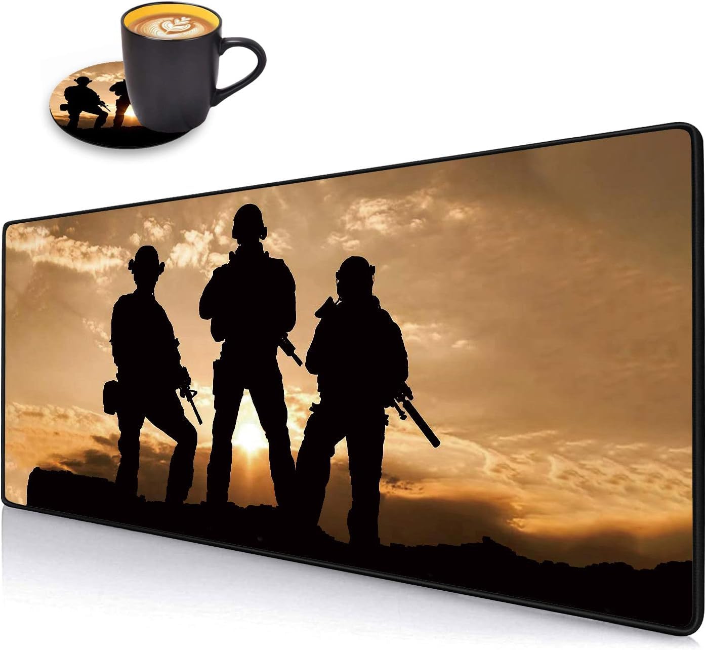 Desk Pad Mat Gaming Mouse Pads with Coasters Set, Stitched Edges Design Mouse Pad XXL Large Mouse