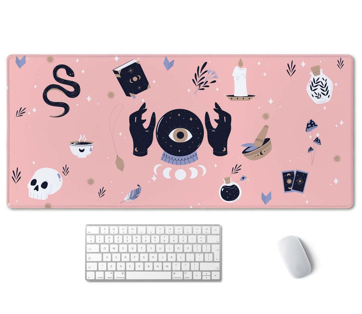 SSOIU Large Mouse Pad, Cute Pink Goth Desk Mat for Desktop, Women Girls Waterproof Gaming Mousepad