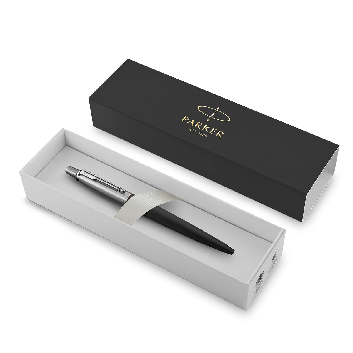 Parker Jotter Ballpoint Pen Bond Street Black with Chrome Trim Medium Point Blue Ink Gift Box