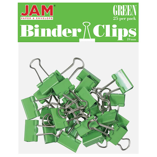 JAM PAPER Colorful Binder Clips - Small - 3/4 Inch (19 mm) - Green Binderclips - 25/Pack