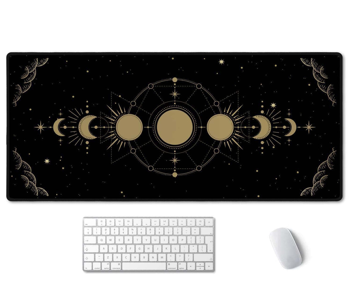 SSOIU Moon Phase Desk Mat, XXL Gold Moon Cycle Lunar Chart, Stars Horoscope Zodiac Extended Gaming