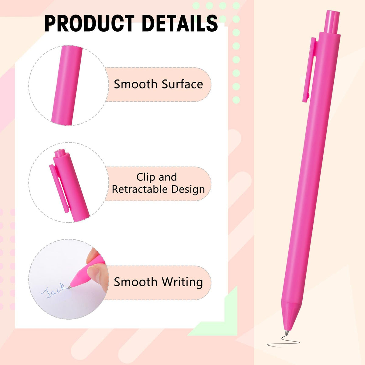 Fulmoon 50 Pcs Cute Pens Retractable 1.0mm, Neon Color Black Ink