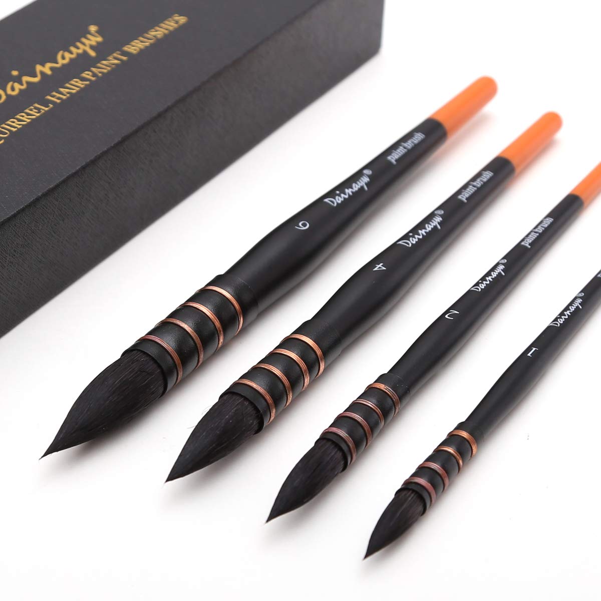 Dainayw Watercolor Paint Brushes, 4 Size Professional Round Squirrel Hair & Horse Hair Synthetic