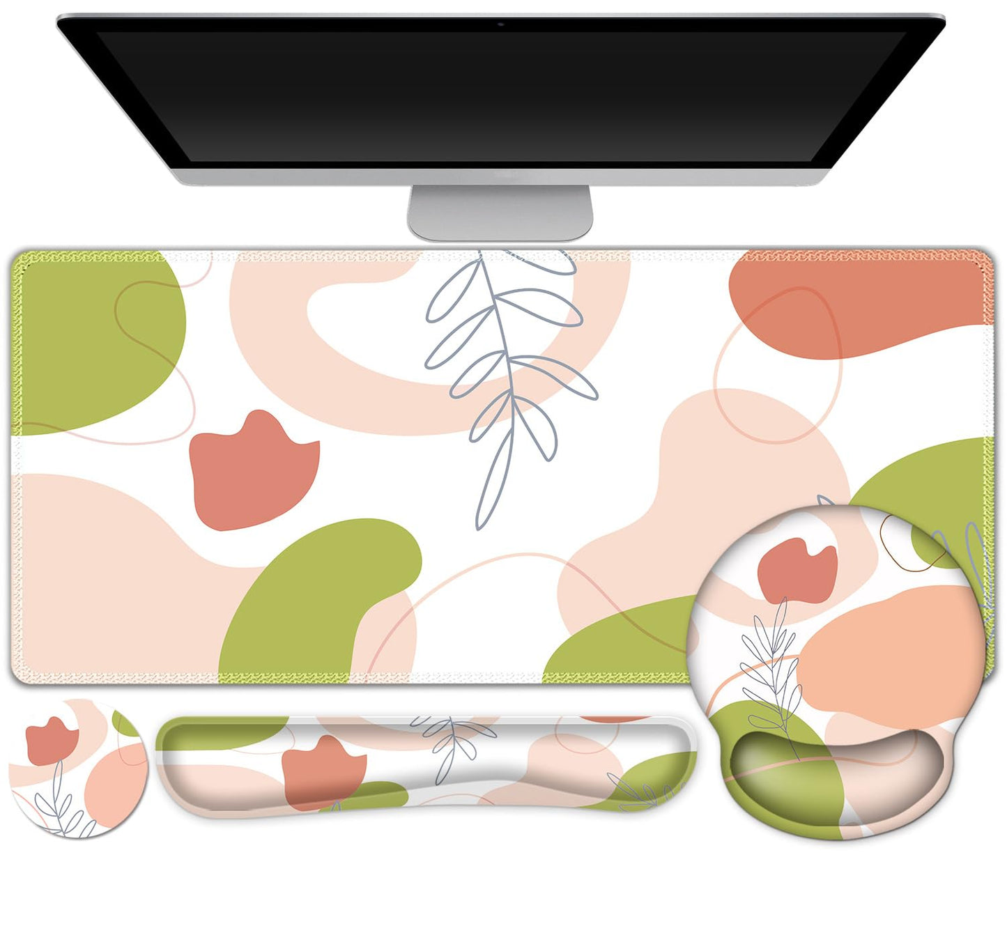 Gaming Mouse Pad, Large Desk Mat, Cute Desk Pad Protector, 4 in1 XXL Mousepad + Keyboard Wrist