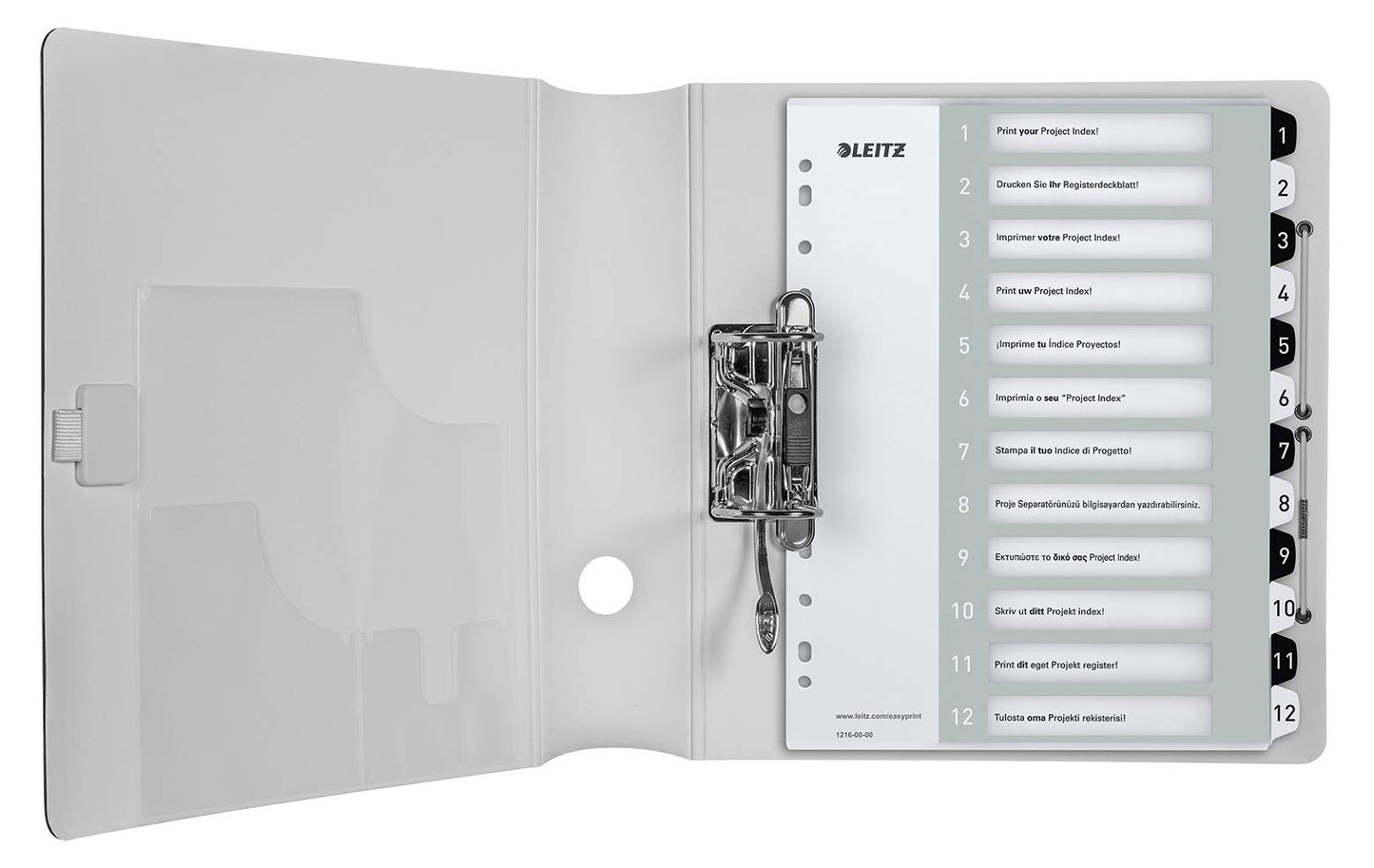 Leitz Wow Printable Index, Extra-Wide, 1-12 Numbered Tabs, PP, A4, White/Black