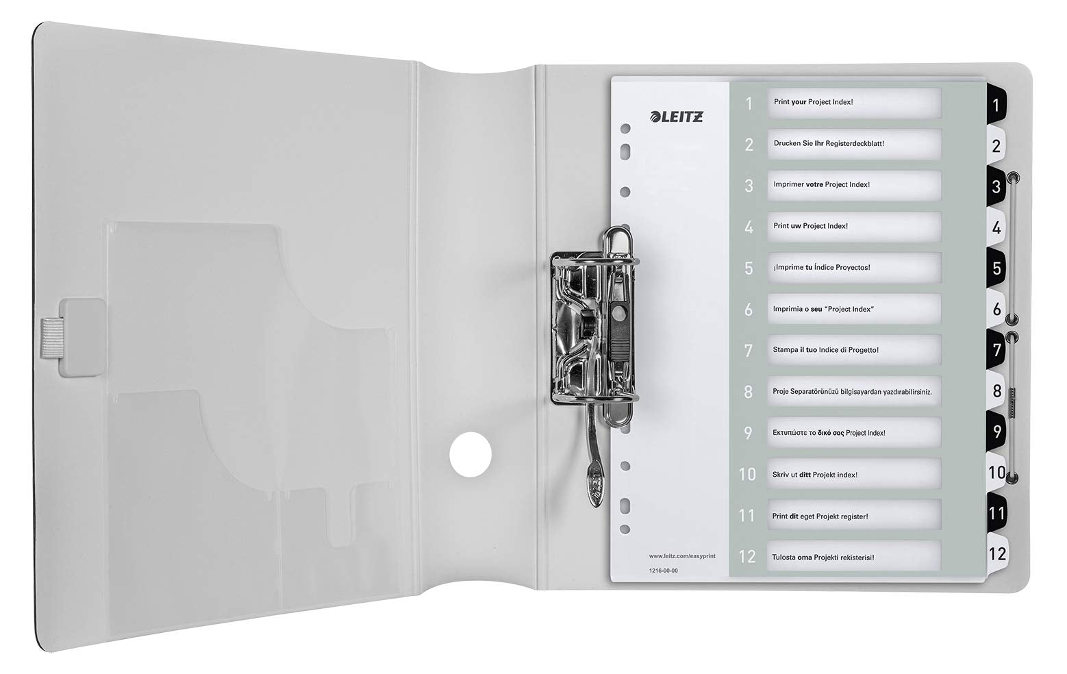 Leitz Wow Printable Index, Extra-Wide, 1-12 Numbered Tabs, PP, A4, White/Black
