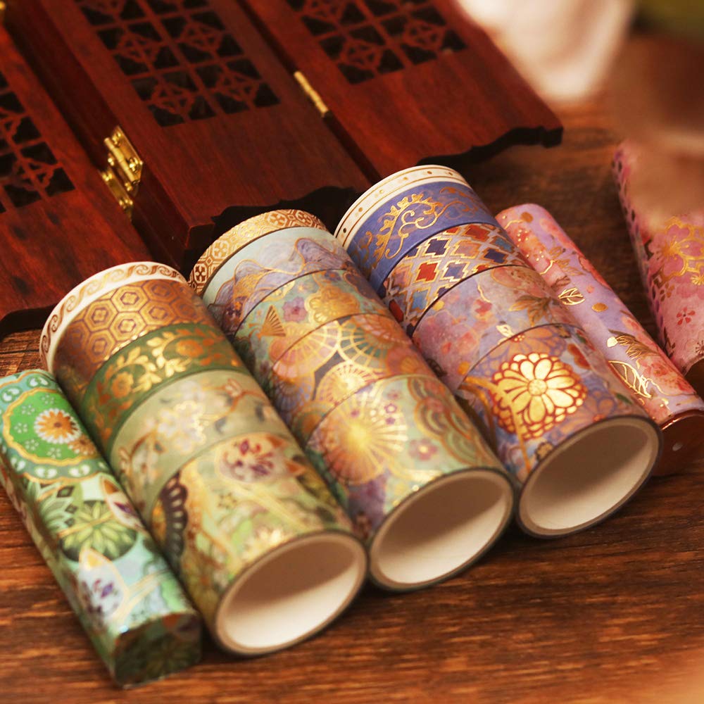 YUBBAEX Splendid Gold Washi Tape Set Embroidery Pattern Foil Decorative Tapes for Arts, DIY Crafts