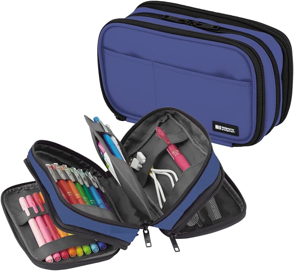 LIHIT LAB Large Capacity Triple Zipper Pencil Case For School Office College, Big Capacity 8