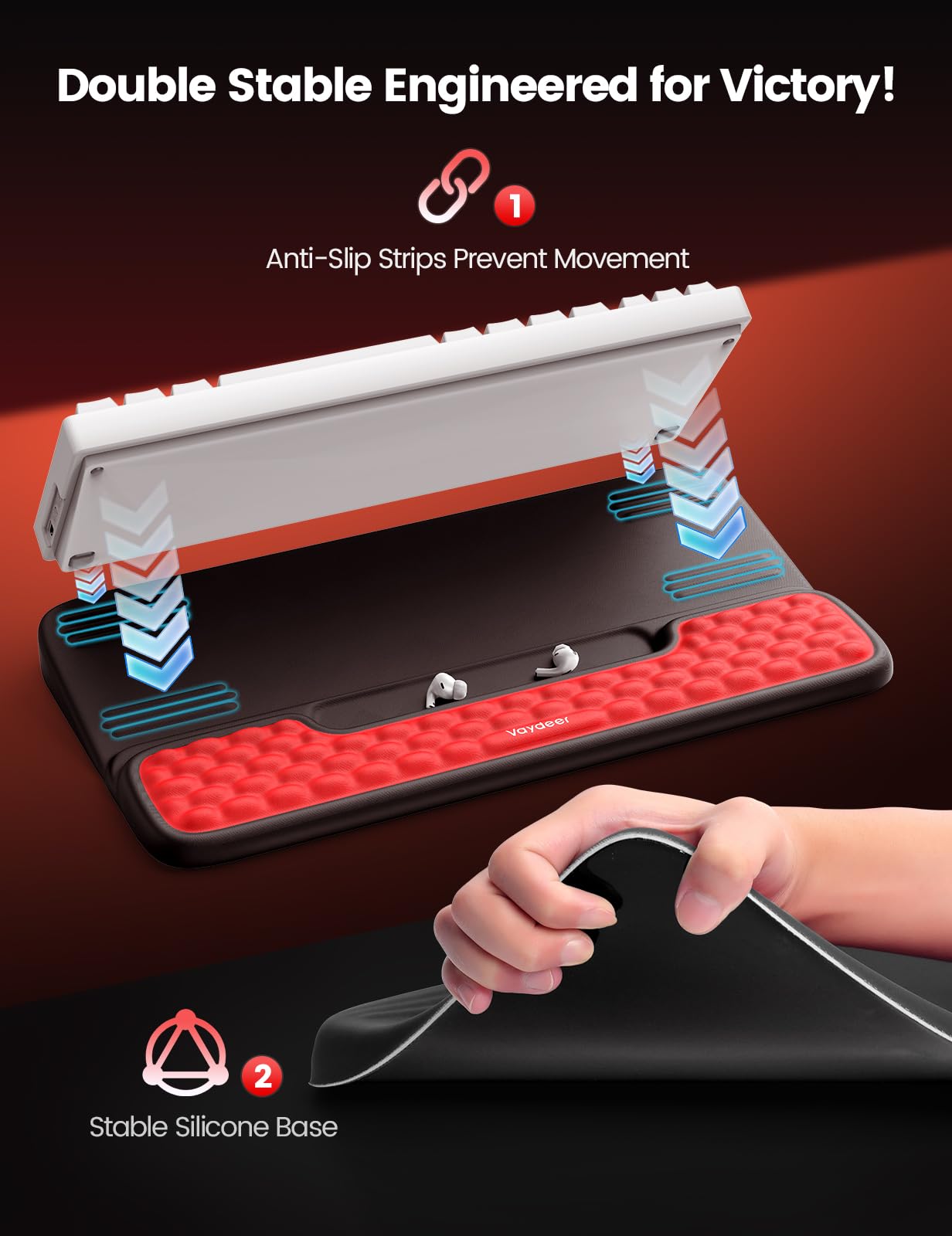 Vaydeer Keyboard Stand with Wrist Rest, Gaming Wrist Support Pad, Ergonomic Hand Rest Arm Soft