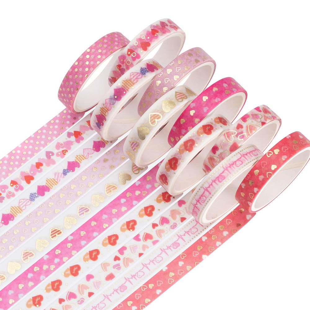 YUBBAEX 10 Rolls Sparkling Washi Tape Set 8mm Skinny Gold Foil Decorative Masking Washi Tapes for