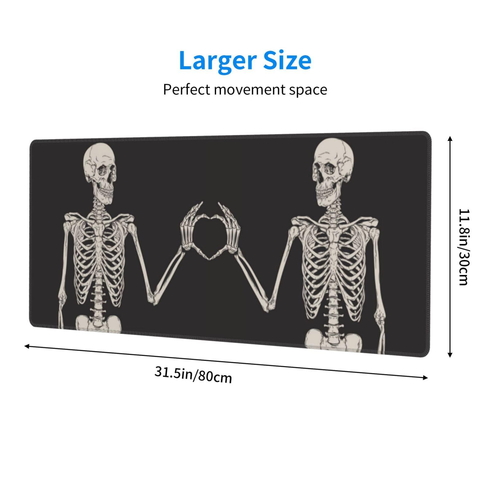 Halloween Funny Skull Skeleton Love Large Gaming Mouse Pad, Extended Big Keyboard Mouse Mat, Long