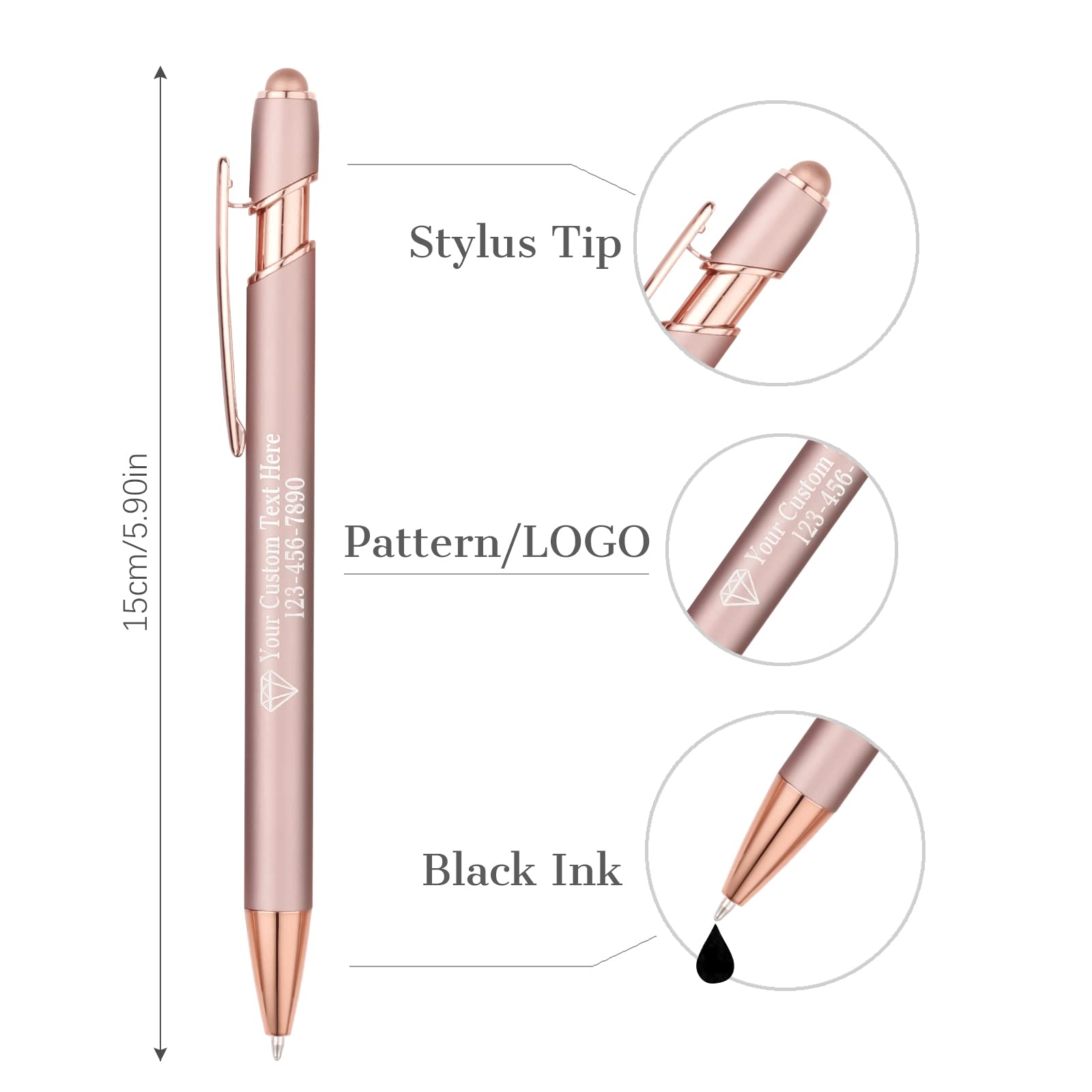 NGTSFLY 12 pcs Personalized Pens with Name or Logo Black Ink Custom Ballpoint Pen with Free