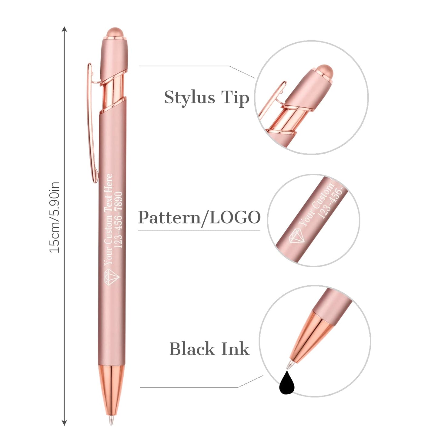 NGTSFLY 12 pcs Personalized Pens with Name or Logo Black Ink Custom Ballpoint Pen with Free