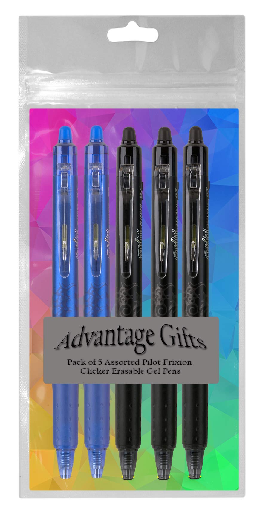 Advantage Gifts Clicker Retractable Erasable Gel Pens Fine Point (.7mm) Assorted Colors Black/Blue