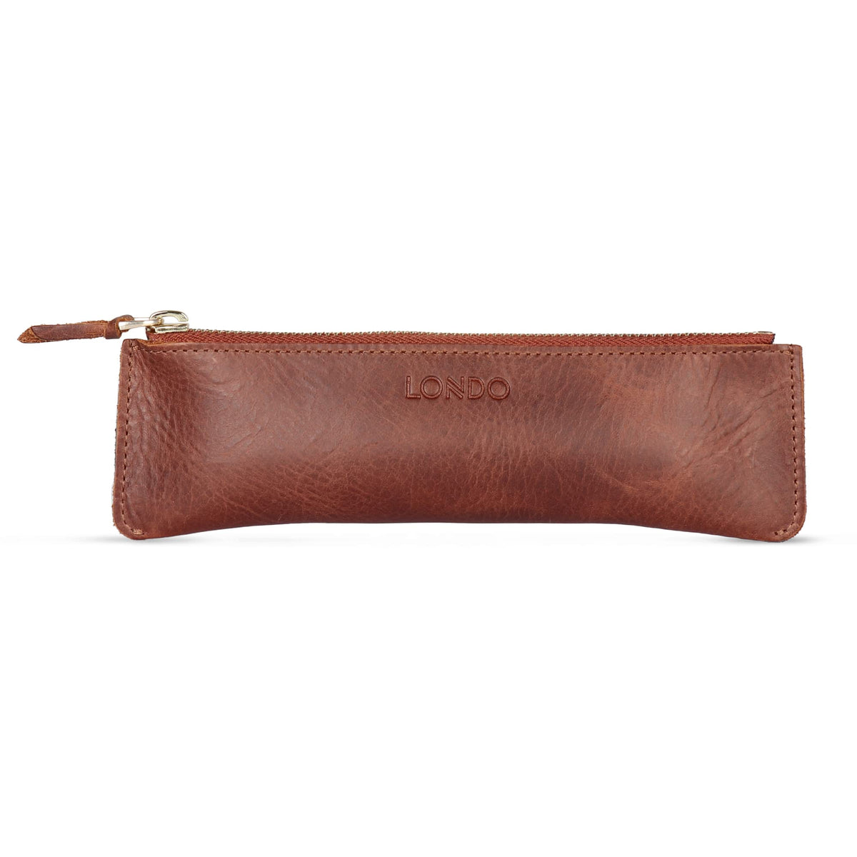 Londo Zippered Genuine Cowhide Leather Pen & Pencil Case — Slim Fountain Pen Holder, Pencil Pouch
