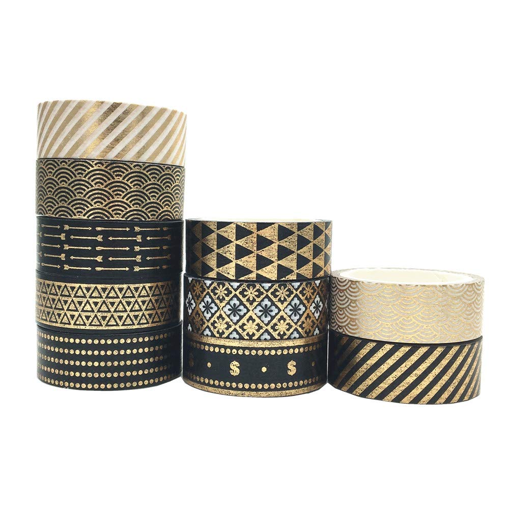 VIVIQUEN Gold Washi Tape Set 15MM Foil Skinny Masking Tape Decorative Pack for DIY Scrapbooking