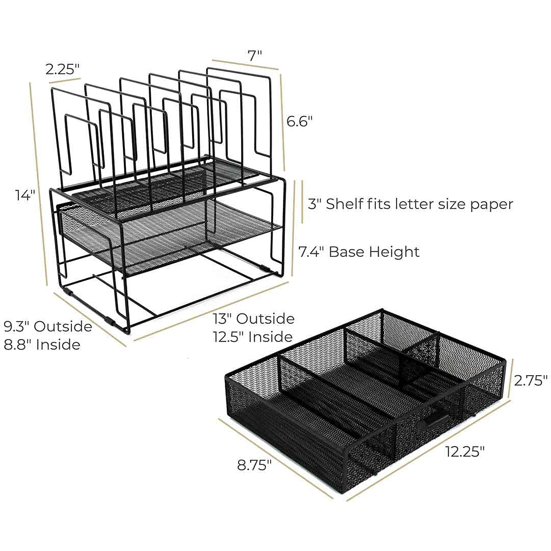 BLU MONACO | Black Wire Mesh Desk Organizer with Drawer | Desk Associates Women Office Set | File