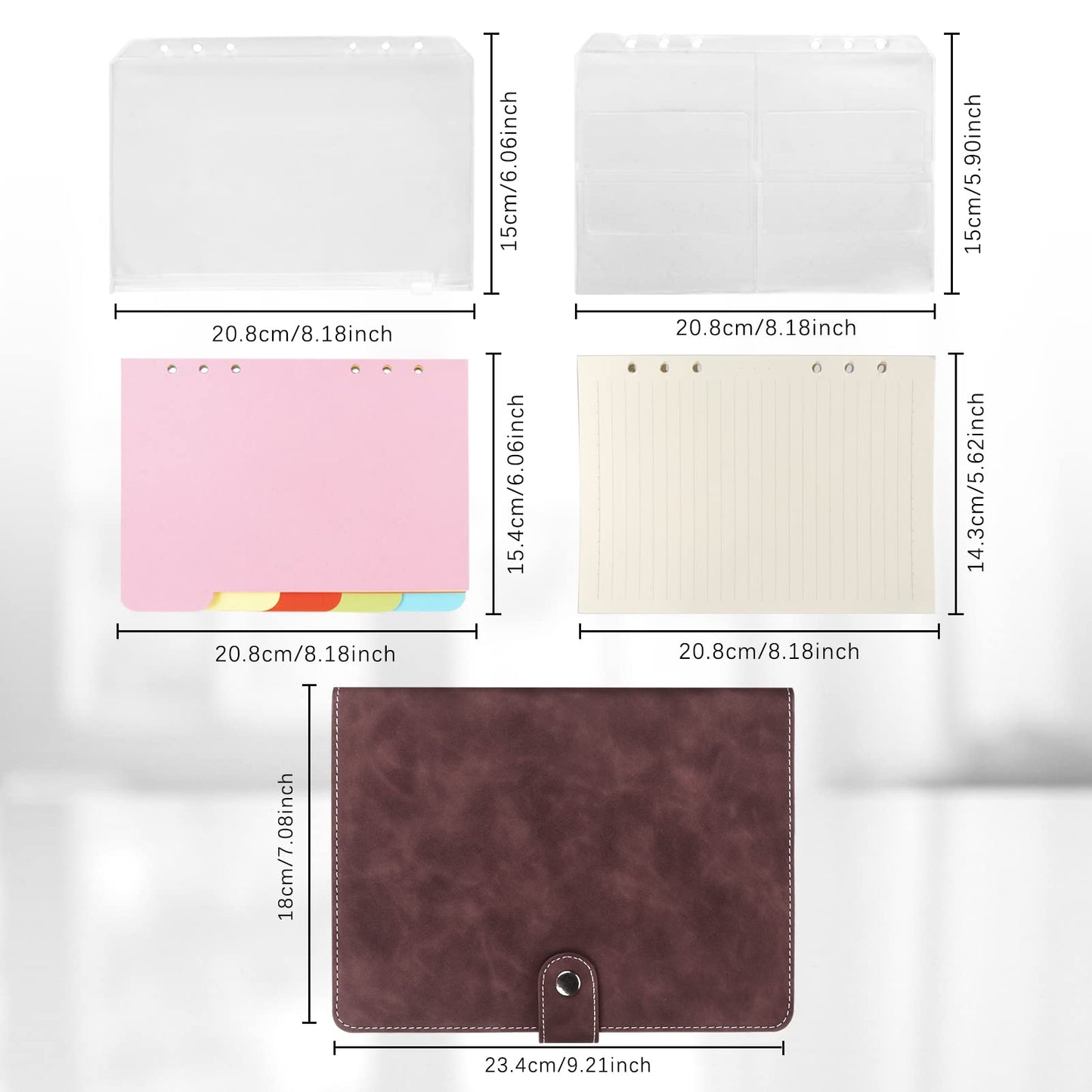 FYY A5 Binder Refillable Planner Notebook 6 Ring, Dark Brown