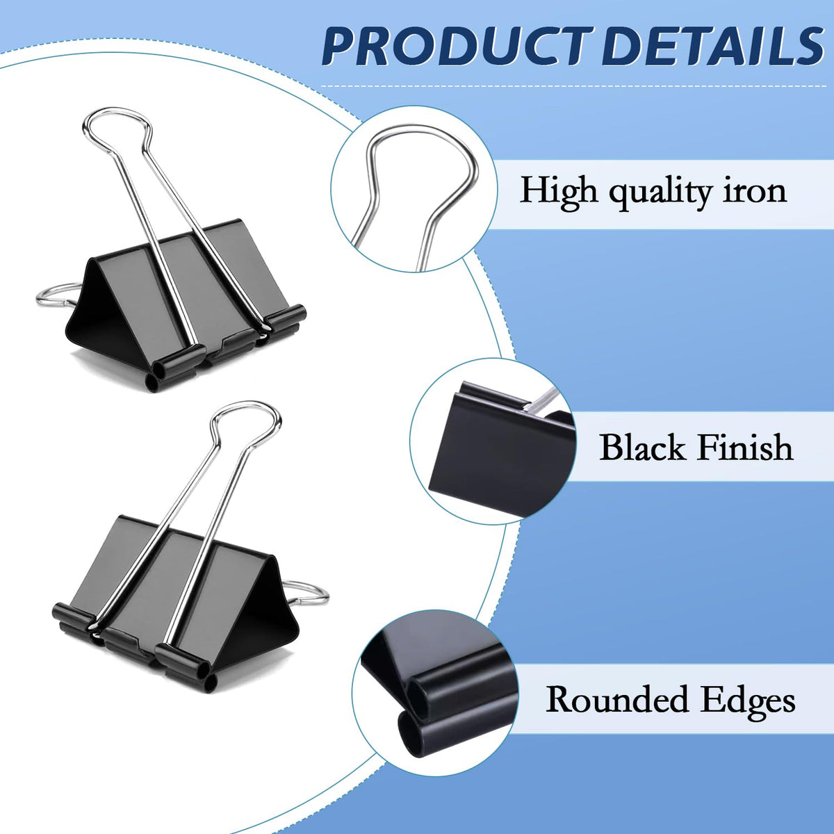 72Pack Medium Binder Clips,1inch Black Paper Clips Metal Bulk Clip